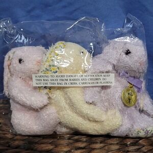 Vintage Thomas Kincade Plush Rabbits Bunny Metal Medallion Nwt Easter Sealed‎ 3